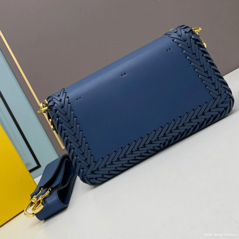 Cheap HOT Blue Medium Bag Baguette In Stitching Leather Fendi 0808